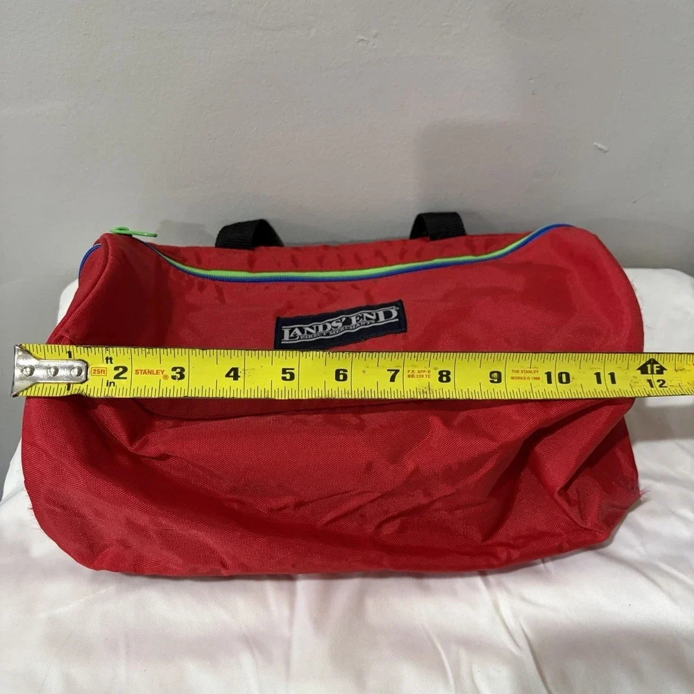 Vintage Land's End Red duffle bag small Vinyl 90s Green Blue Zipper 12